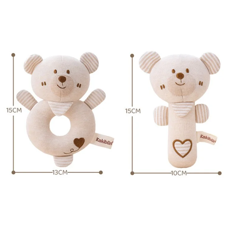 KAKIBLIN 2Pcs Cartoon Animal Baby Rattle Teether Set Organic Cotton Infant Soothing Doll Shaker Toys - Rabbit