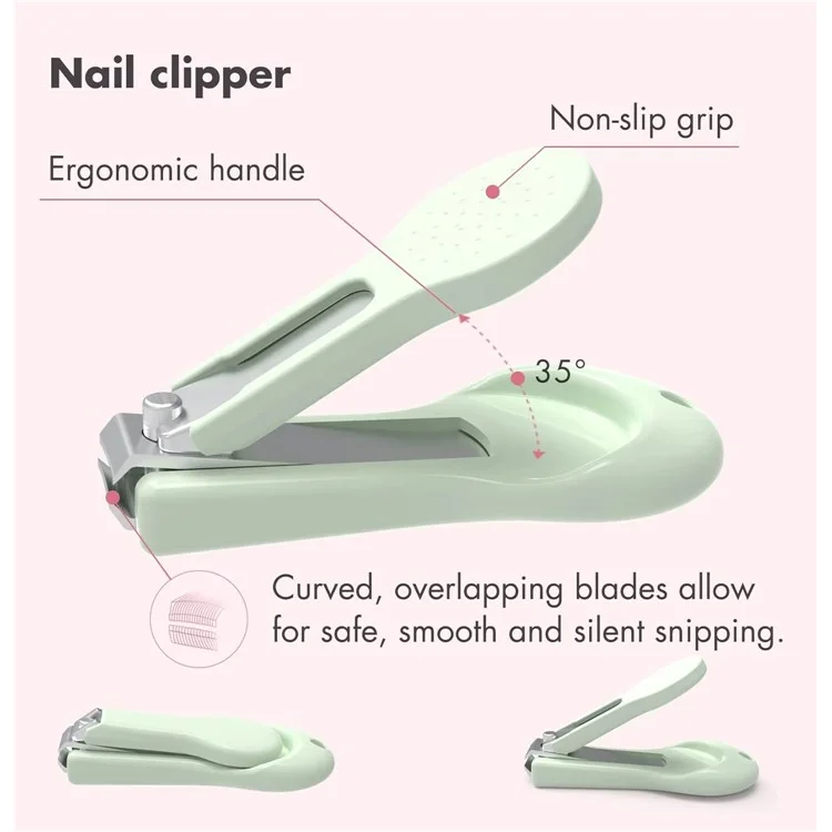 4-teiliges Cartoon-Eulen-Muster Baby-Nagelpflegeset mit Nagelschere, Nagelknipser, Pinzette und Feile - Mintgrün