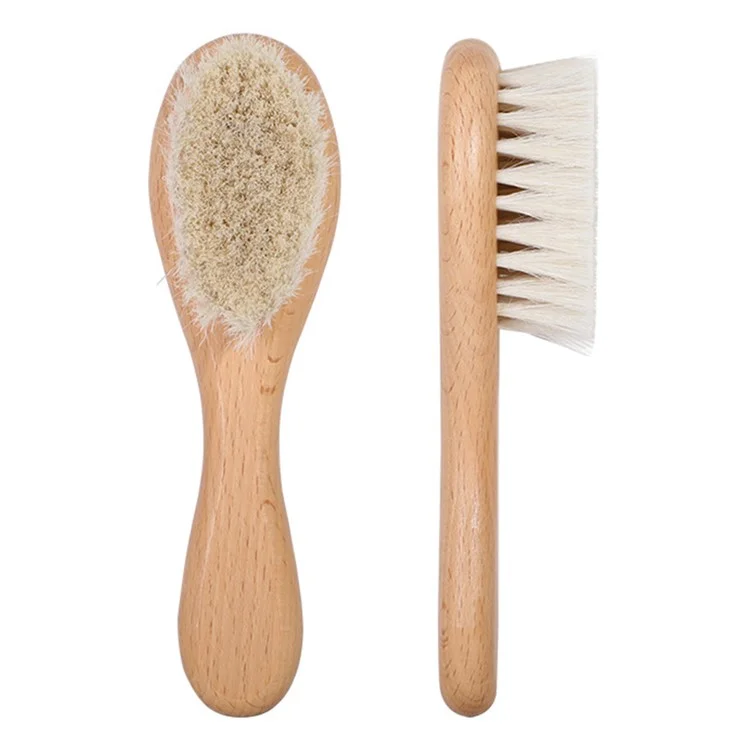 Beech Wood Baby Comb Small Soft Wool Brush For Children Gentle On Scalp Hair Care Set