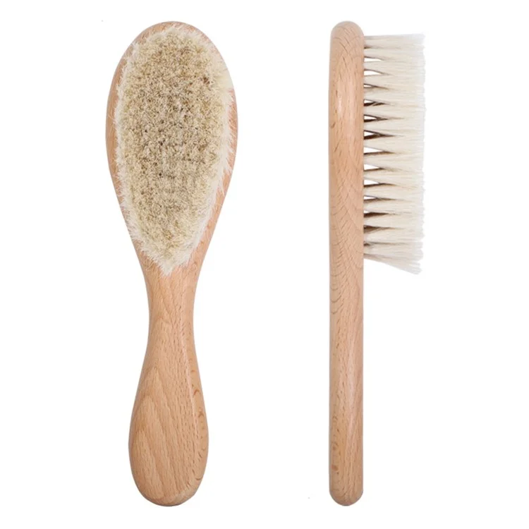 Pettine per bambini in legno di faggio, spazzola morbida in lana per la cura delicata del cuoio capelluto e dei capelli