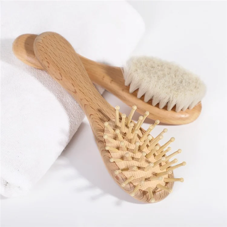 Pettine per bambini in legno di faggio, spazzola morbida in lana per la cura delicata del cuoio capelluto e dei capelli