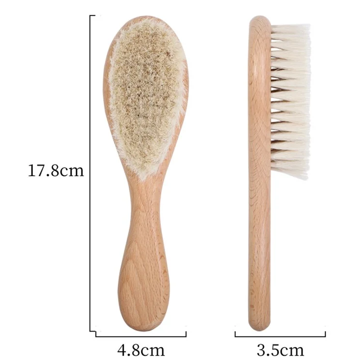 Pettine per bambini in legno di faggio, spazzola morbida in lana per la cura delicata del cuoio capelluto e dei capelli