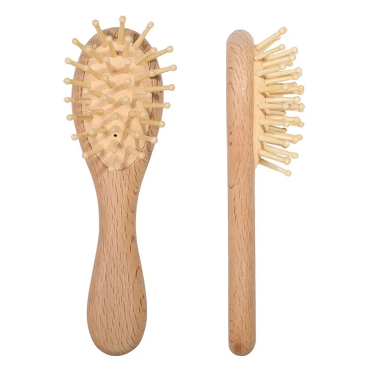 Escova de cabelo de madeira de faia Escova de massagem do couro cabeludo Pente com almofada de ar para bebês e crianças pequenas, Tamanho P