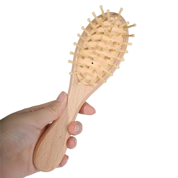 Escova de cabelo de madeira de faia Escova de massagem do couro cabeludo Pente com almofada de ar para bebês e crianças pequenas, Tamanho P