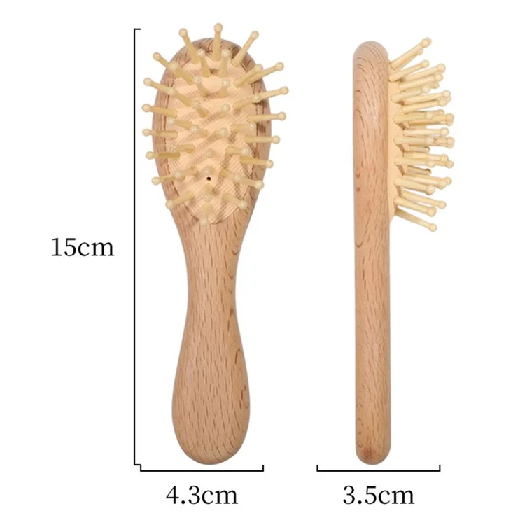 Escova de cabelo de madeira de faia Escova de massagem do couro cabeludo Pente com almofada de ar para bebês e crianças pequenas, Tamanho P