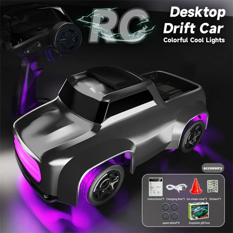1:64 Mini RC Car 2.4G Full Proportional Remote Control High Speed Desktop Drift Vehicle (CE / CPC / EN71 / ASTM Certified) - Grey