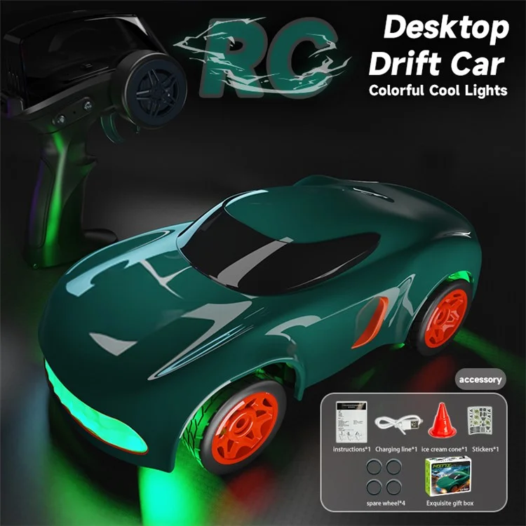 Мини RC-автомобиль 1:64 2.4G с полным пропорциональным дистанционным управлением, высокоскоростной настольный дрифтовый автомобиль (сертифицирован CE / CPC / EN71 / ASTM) - Зеленый