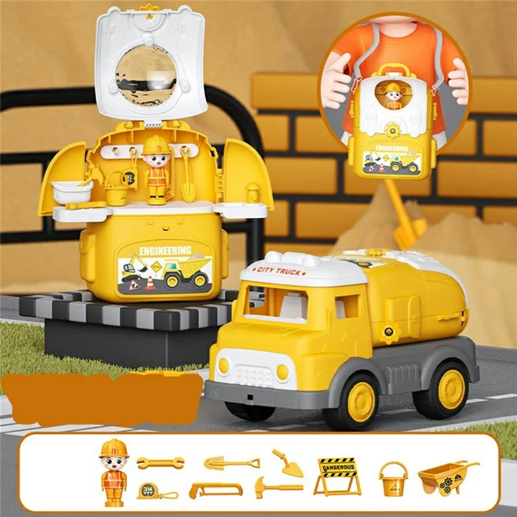Conjunto de Brinquedo de Caminhão de Bombeiros DIY para Crianças HP7719 - Veículo de Engenharia com Ferramentas de Armazenamento, Carrinho de Modelo para Brincadeira de Faz de Conta - Amarelo