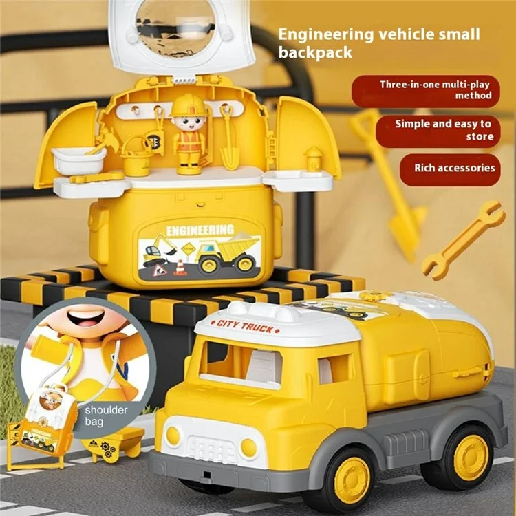Conjunto de Brinquedo de Caminhão de Bombeiros DIY para Crianças HP7719 - Veículo de Engenharia com Ferramentas de Armazenamento, Carrinho de Modelo para Brincadeira de Faz de Conta - Amarelo