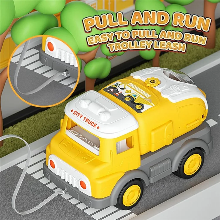 Conjunto de Brinquedo de Caminhão de Bombeiros DIY para Crianças HP7719 - Veículo de Engenharia com Ferramentas de Armazenamento, Carrinho de Modelo para Brincadeira de Faz de Conta - Amarelo