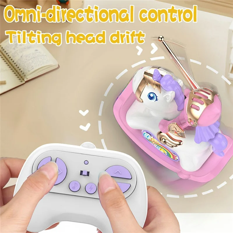 HHY006 Cheval de Bataille RC Interactif 2,4G avec Remorque à Pare-chocs, Lumières et Musique pour Enfants - Rose