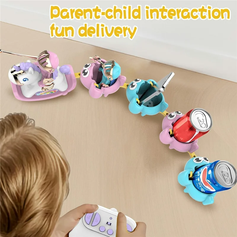 HHY006 Cheval de Bataille RC Interactif 2,4G avec Remorque à Pare-chocs, Lumières et Musique pour Enfants - Rose