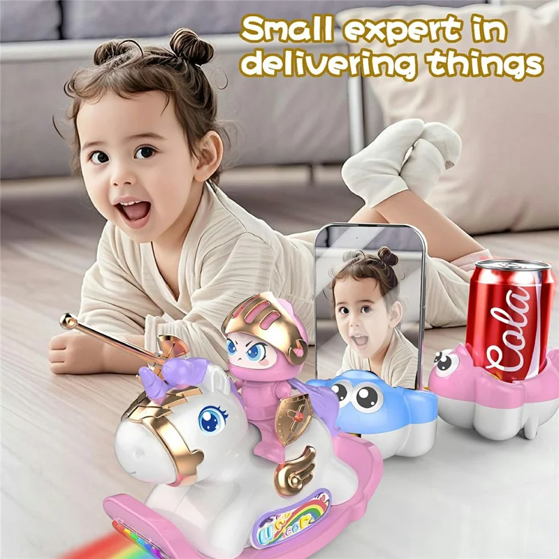 HHY006 Cheval de Bataille RC Interactif 2,4G avec Remorque à Pare-chocs, Lumières et Musique pour Enfants - Rose