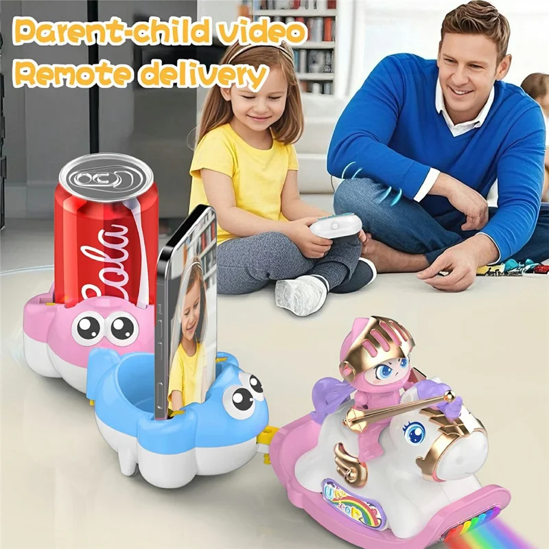 HHY006 Cheval de Bataille RC Interactif 2,4G avec Remorque à Pare-chocs, Lumières et Musique pour Enfants - Rose