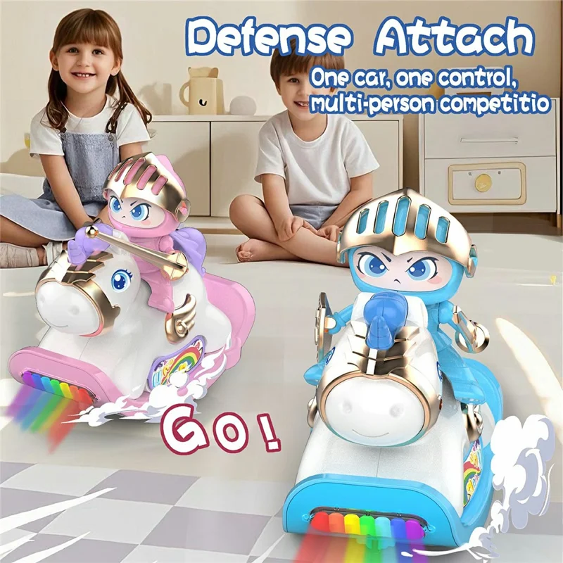 HHY006 Cheval de Bataille RC Interactif 2,4G avec Remorque à Pare-chocs, Lumières et Musique pour Enfants - Rose