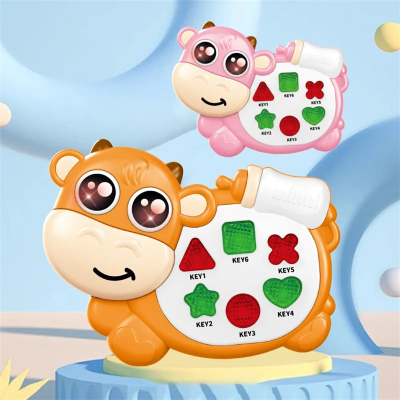 Музыкальная игрушка с животными из мультфильма Музыкальный электронный клавишный инструмент для малышей с подсветкой, развивающий и успокаивающий – JYF1026B Бутылочка-Корова (Случайный цвет)