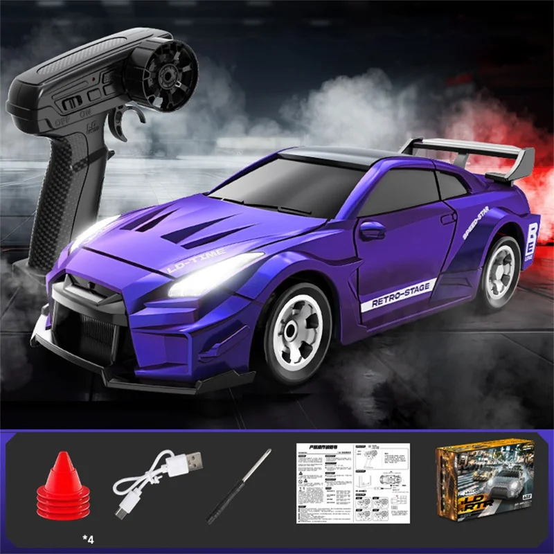 Mini RC Auto 1:64 Maßstab Desktop Drift Auto 4WD Ferngesteuertes Hochgeschwindigkeits-Kunststoff-Rennspielzeug - Lila