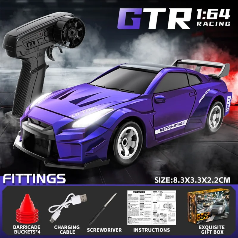 Mini RC Auto 1:64 Maßstab Desktop Drift Auto 4WD Ferngesteuertes Hochgeschwindigkeits-Kunststoff-Rennspielzeug - Lila