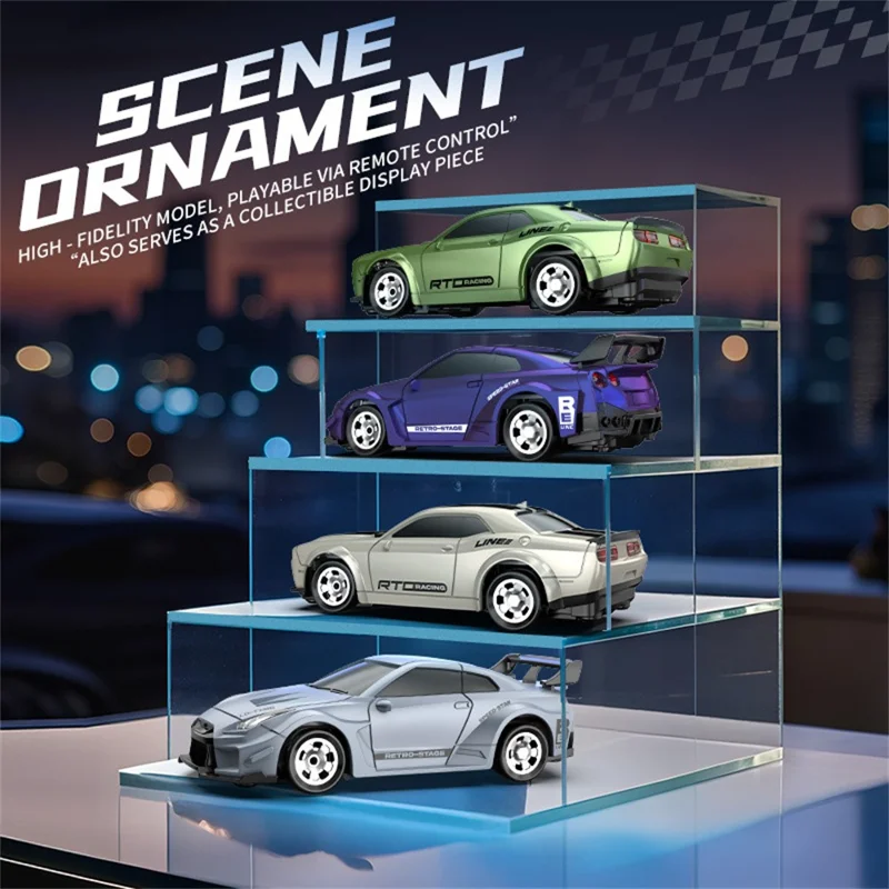 Mini RC Auto 1:64 Maßstab Desktop Drift Auto 4WD Ferngesteuertes Hochgeschwindigkeits-Kunststoff-Rennspielzeug - Lila
