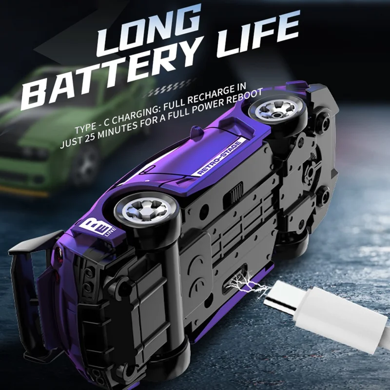 Mini RC Auto 1:64 Maßstab Desktop Drift Auto 4WD Ferngesteuertes Hochgeschwindigkeits-Kunststoff-Rennspielzeug - Lila