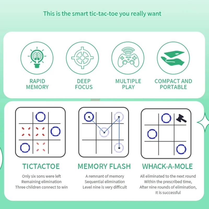 B200 4 in 1 Smart Tic-Tac-Toe Game Machine Educational Toy for Children Brain Training - Cyan