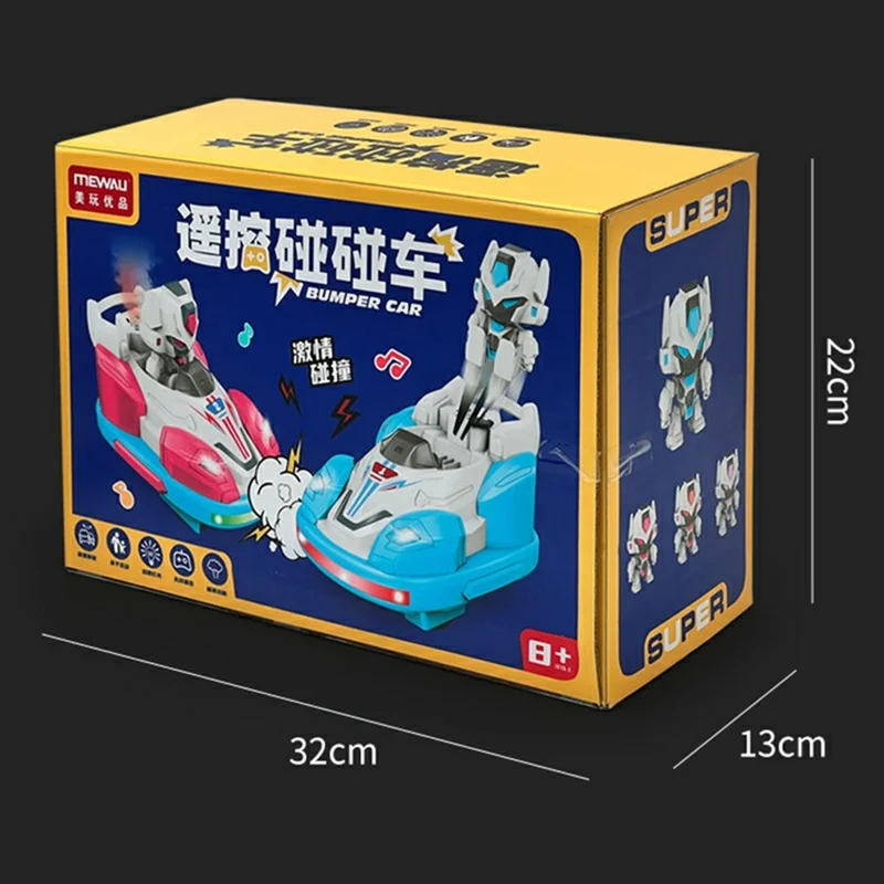 2Pcs Bumper Cars Robot Battle Set Kids Remote Control Kart Drift Spray Mist Ejection Toy with Light Sound - Blue+Red