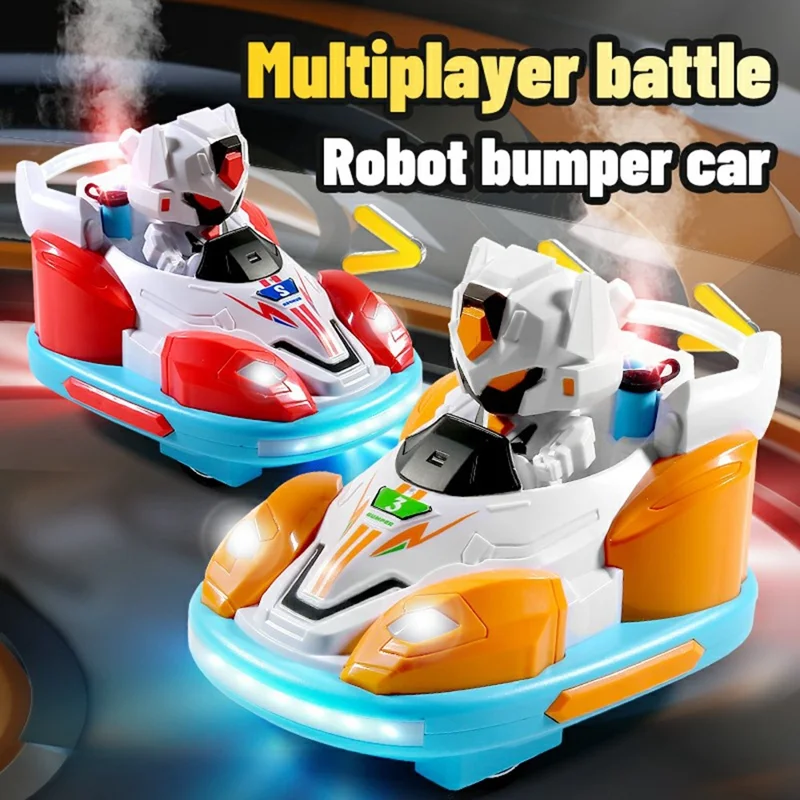 2Pcs Bumper Cars Robot Battle Set Kids Remote Control Kart Drift Spray Mist Ejection Toy with Light Sound - Blue+Red