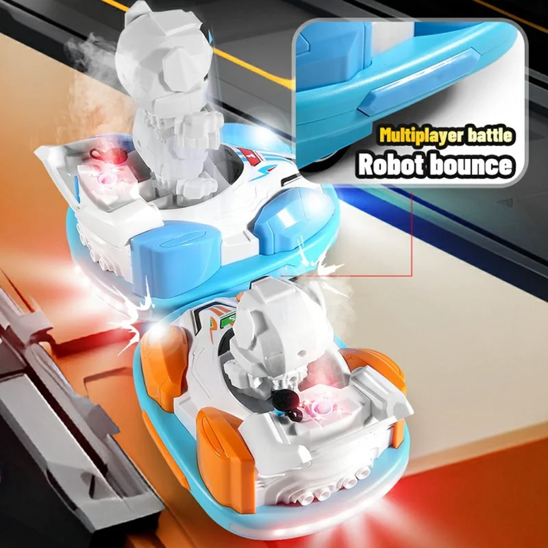 2Pcs Bumper Cars Robot Battle Set Kids Remote Control Kart Drift Spray Mist Ejection Toy with Light Sound - Blue+Red