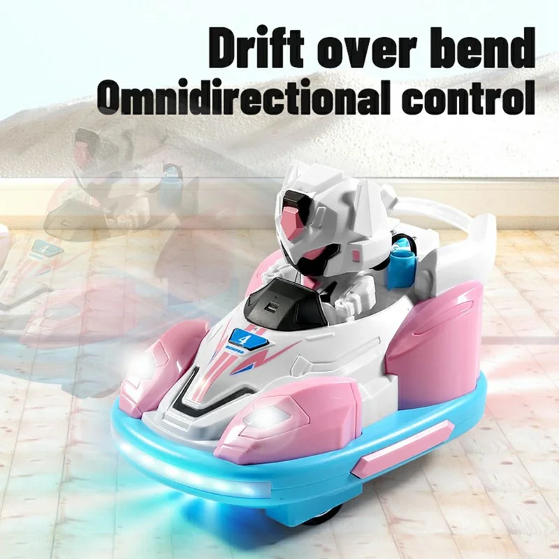 2Pcs Bumper Cars Robot Battle Set Kids Remote Control Kart Drift Spray Mist Ejection Toy with Light Sound - Blue+Red