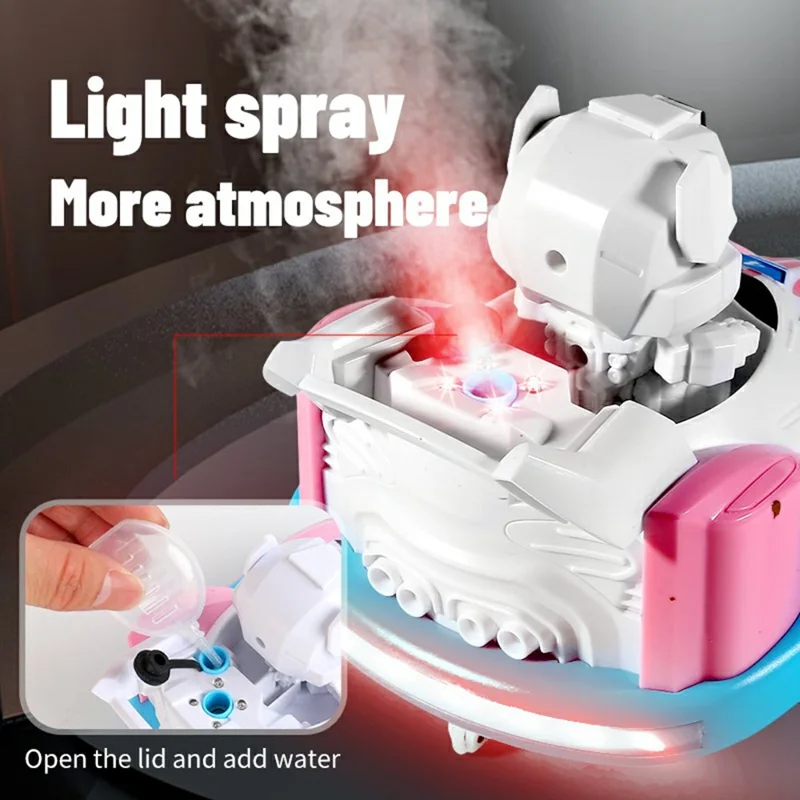 2Pcs Bumper Cars Robot Battle Set Kids Remote Control Kart Drift Spray Mist Ejection Toy with Light Sound - Blue+Red