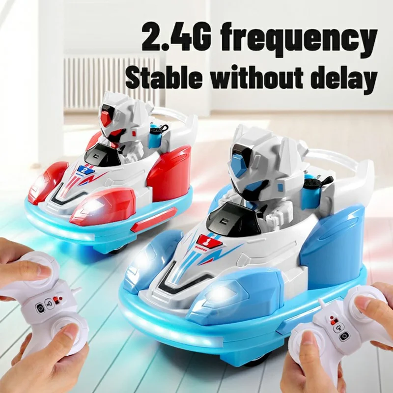 2Pcs Bumper Cars Robot Battle Set Kids Remote Control Kart Drift Spray Mist Ejection Toy with Light Sound - Blue+Red