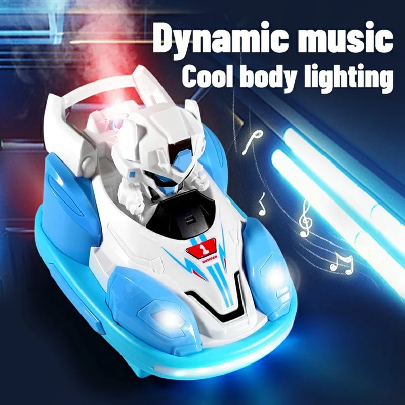 2Pcs Bumper Cars Robot Battle Set Kids Remote Control Kart Drift Spray Mist Ejection Toy with Light Sound - Blue+Red