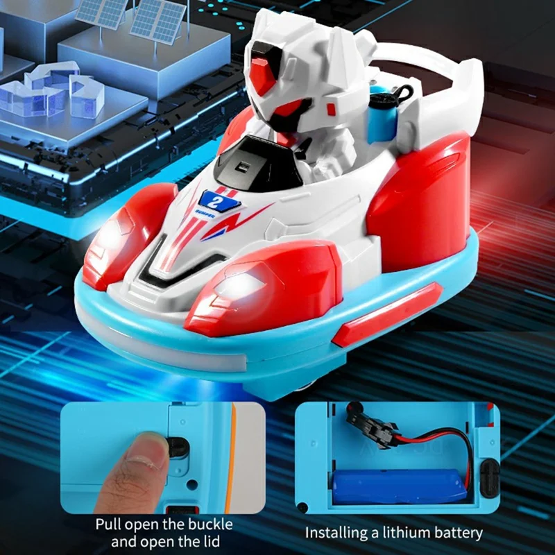 2Pcs Bumper Cars Robot Battle Set Kids Remote Control Kart Drift Spray Mist Ejection Toy with Light Sound - Blue+Red