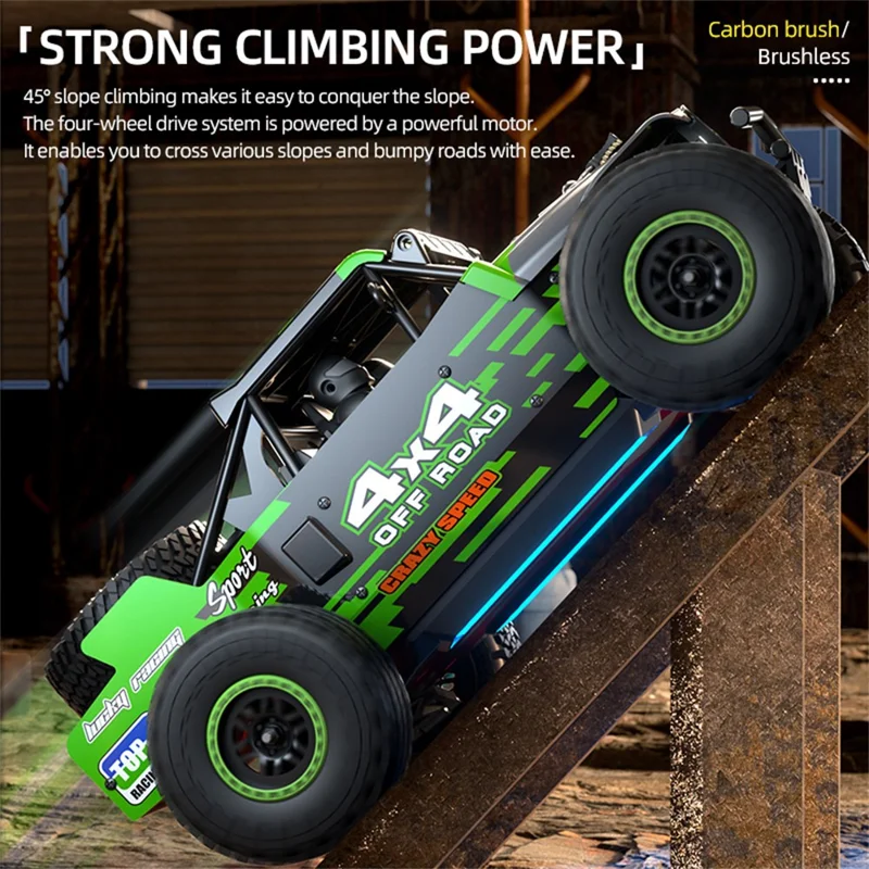 SG 202Pro 4WD LED Spotlight RC Car High-Speed Off-Road Rock Crawler Truck Toy, 2 Batteries - Green