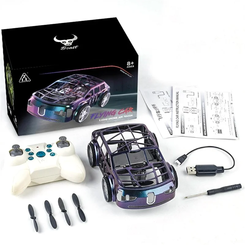 SG900pro Land and Air Dual Mode Drone RC Car Intelligent Hover LED Lights RC Vehicle Toy, 2 Batteries - Purple+Blue