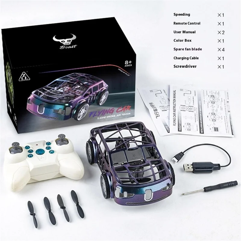 SG900pro Land and Air Dual Mode Drone RC Car Intelligent Hover LED Lights RC Vehicle Toy, 2 Batteries - Purple+Blue