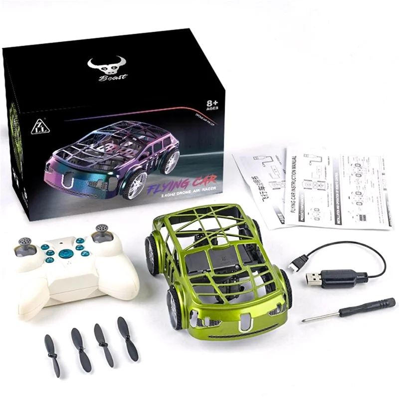 SG900pro Land and Air Dual Mode Drone RC Car Intelligent Hover LED Lights RC Vehicle Toy, 3 Batteries - Green