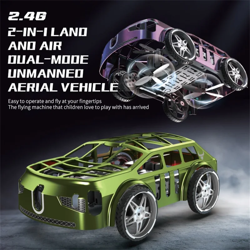 SG900pro Land and Air Dual Mode Drone RC Car Intelligent Hover LED Lights RC Vehicle Toy, 3 Batteries - Green