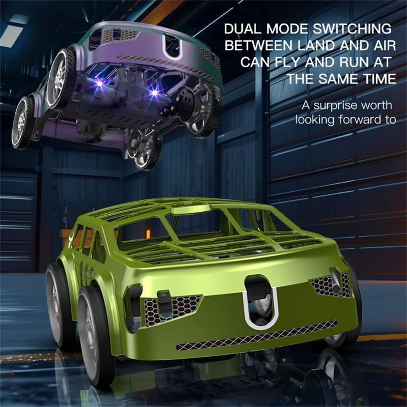 SG900pro Land and Air Dual Mode Drone RC Car Intelligent Hover LED Lights RC Vehicle Toy, 3 Batteries - Green