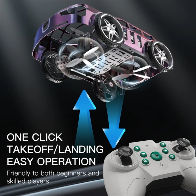 SG900pro Land and Air Dual Mode Drone RC Car Intelligent Hover LED Lights RC Vehicle Toy, 3 Batteries - Green