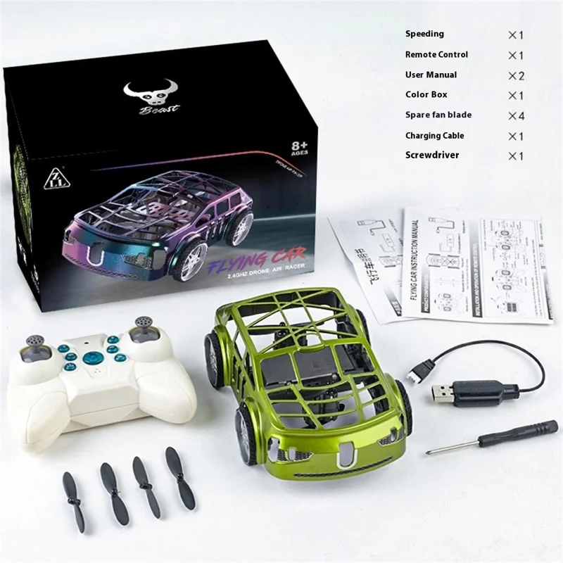 SG900pro Land and Air Dual Mode Drone RC Car Intelligent Hover LED Lights RC Vehicle Toy, 3 Batteries - Green
