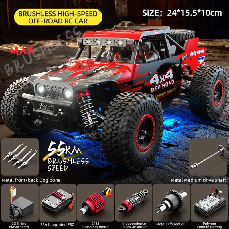 SG 202Max 4WD Fuoristrada RC Auto Faro a LED Alta Velocità, Camion per Arrampicata, Veicolo Telecomandato, 2 Batterie - Rosso
