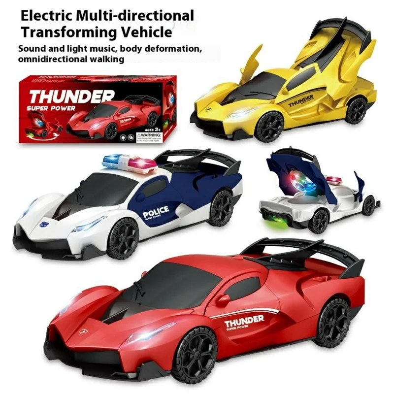 R07 Transforming Electric Race Car Kids Light Up 360 Degree Rotation Stunt Vehicle Boys Birthday Gift Toy - Red