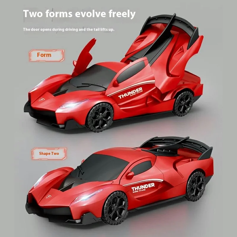 R07 Transforming Electric Race Car Kids Light Up 360 Degree Rotation Stunt Vehicle Boys Birthday Gift Toy - Red