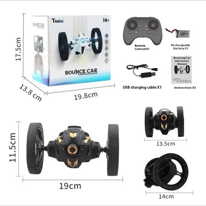 Stunt RC Car Remote Control 360 Degree Rotation Light Music Bounce Vehicle Toy with Camera - Yellow