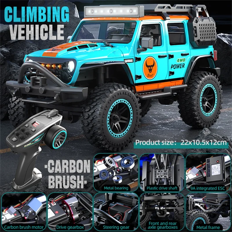 ZLL SG206PRO Motor de cepillo RC Rock Crawler Escala 1/20 4WD Vehículo todoterreno con luz LED Coche de juguete de alta velocidad, Batería única - Azul