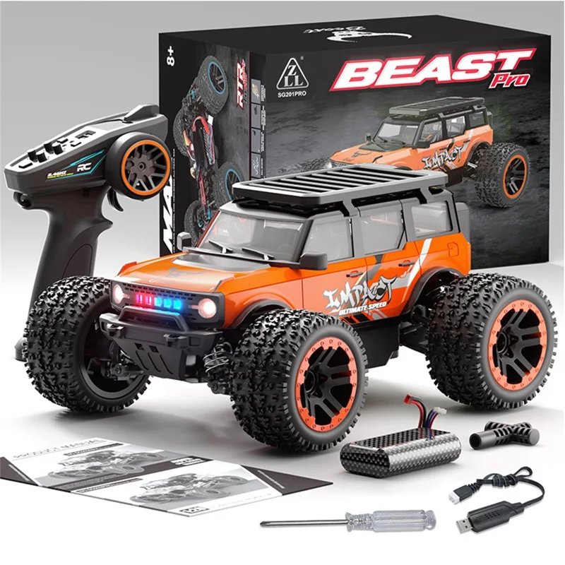 ZLL SG201PRO Brushed Motor 1:20 Scale 4WD High Speed RC Car with LED Light Remote Control Vehicle, Dual Battery - Orange