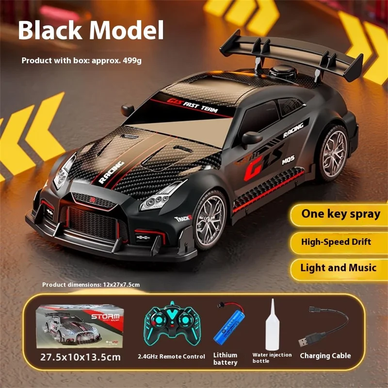 9166-12 2.4G RC Drift Car with Spray Effect High Speed Racing Vehicle Toy with Lights / Sound Effects - Black