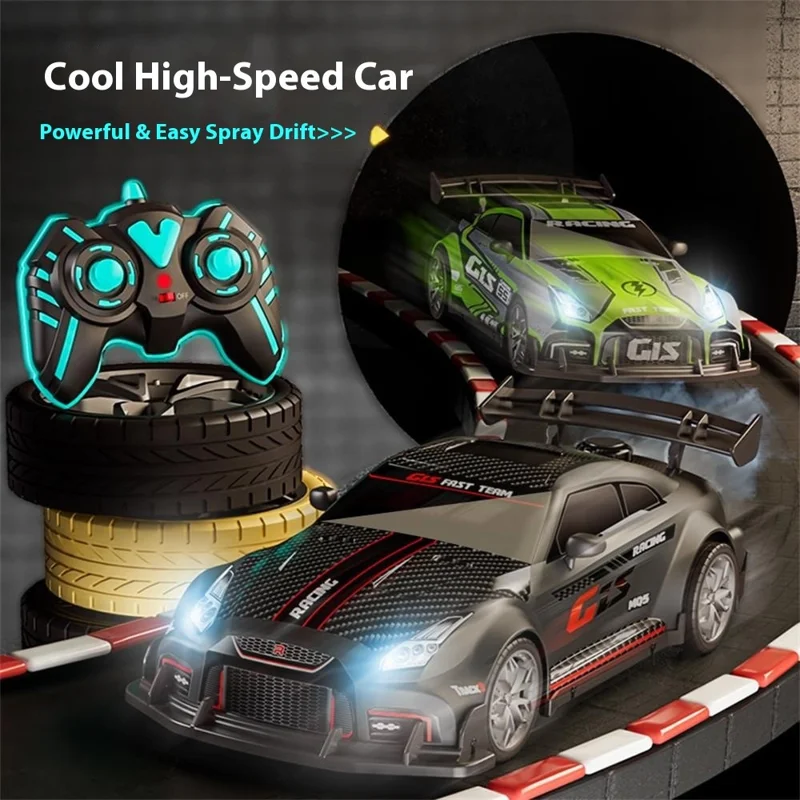 9166-12 2.4G RC Drift Car with Spray Effect High Speed Racing Vehicle Toy with Lights / Sound Effects - Black