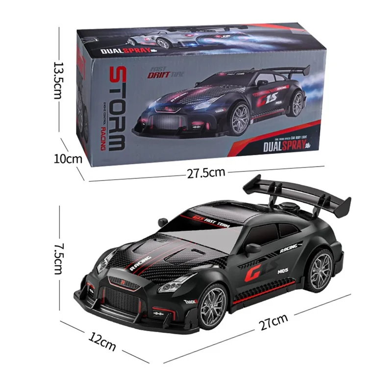 9166-12 2.4G RC Drift Car with Spray Effect High Speed Racing Vehicle Toy with Lights / Sound Effects - Black